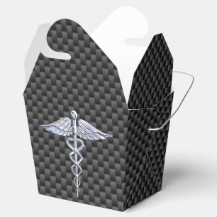 Krom Kaduceus Medicinsk Symbol Kolfiber Dekor Presentaskar
