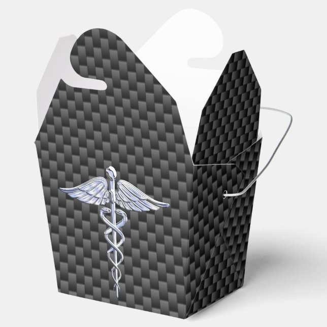 Krom Kaduceus Medicinsk Symbol Kolfiber Dekor Presentaskar (Öppnad)