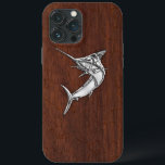 Krom marlin-fisk på Blöt Mahogany-utskrift<br><div class="desc">Ett modernt nautiskt silver-krom, som ett maskerat stil på en blöt mahogany-trädeskår för en anpassningsbar telefonväska som alla på eller utanför båten kommer att njuta av. Här är ett urval av nautisk anpassningsbar nautical stil inbroied baseball-socklar som du enkelt kan anpassa. Använda länken Fråga den här designern om du vill...</div>