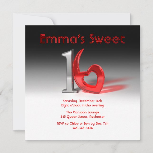 Krom- och Candy Red Sweet 16 Inbjudningar (Framsida)