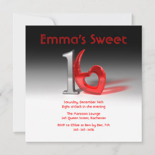 Krom- och Candy Red Sweet 16 Inbjudningar