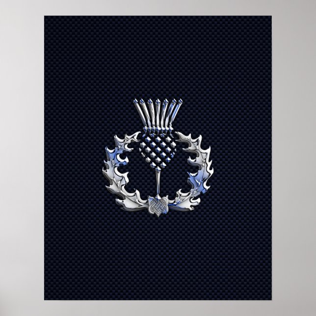 Krom på kolfiber Skriv ut Scottish Thistle Poster (Framsidan)