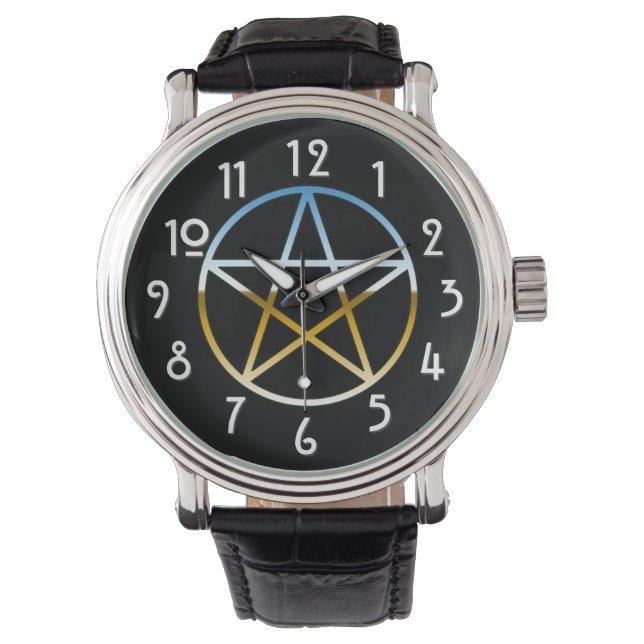 Krom Pentacle på svart Armbandsur (Framsida)