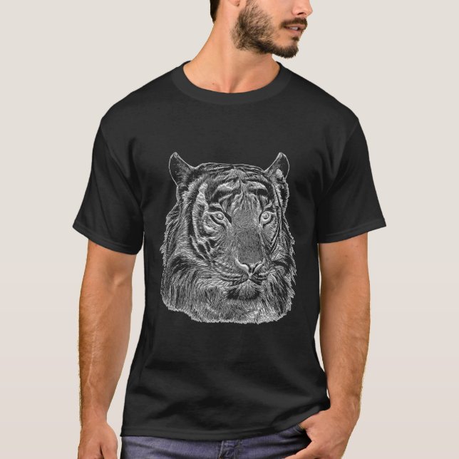 krom silver tiger ansikte djurart djungelkonst t shirt (Framsida)