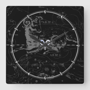Krom som Aries Zodiac Sign på Hevelius Black Fyrkantig Klocka
