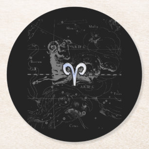 Krom som Aries Zodiac Symbol på Hevelius 1690 Underlägg Papper Rund