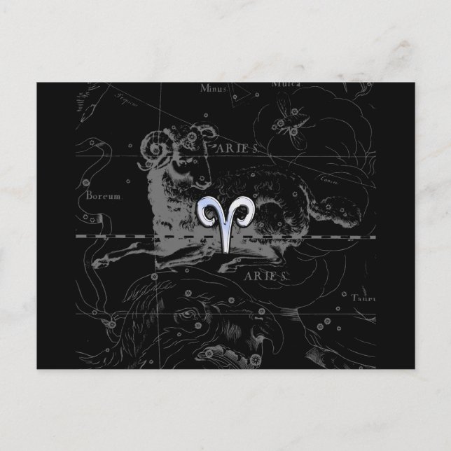 Krom som Aries Zodiac Symbol på Hevelius 1690 Vykort (Framsida)