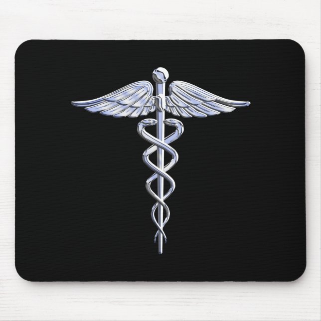 Krom som Caduceus Medical Symbol Black Decor Musmatta (Framsidan)