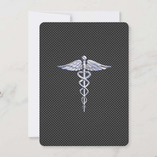 Krom som Caduceus Medical Symbol Carbon Fiber (Framsida)