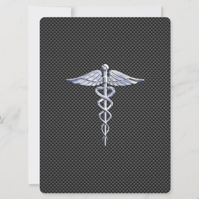 Krom som Caduceus Medical Symbol Carbon Fiber (Framsida)