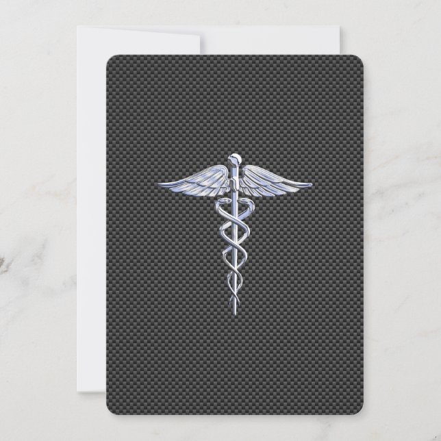 Krom som Caduceus Medical Symbol Carbon Fiber (Framsida)
