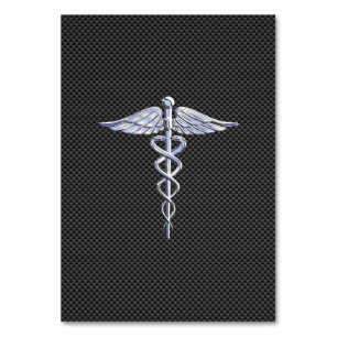 Krom som Caduceus Medical Symbol Carbon Fiber Bordsnummer