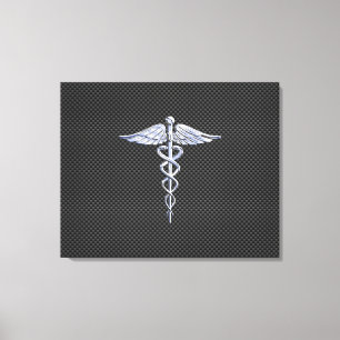 Krom som Caduceus Medical Symbol Carbon Fiber Canvastryck