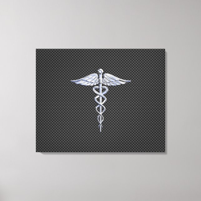 Krom som Caduceus Medical Symbol Carbon Fiber Canvastryck (Framsida)