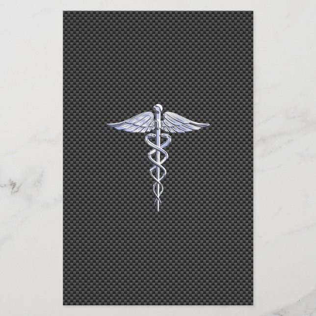 Krom som Caduceus Medical Symbol Carbon Fiber Flygblad (Framsidan)