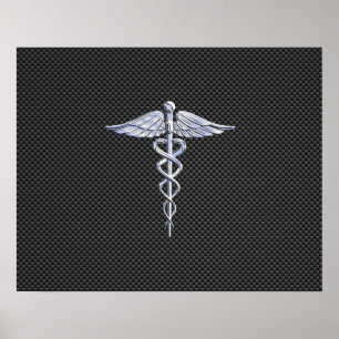 Krom som Caduceus Medical Symbol Carbon Fiber Poster