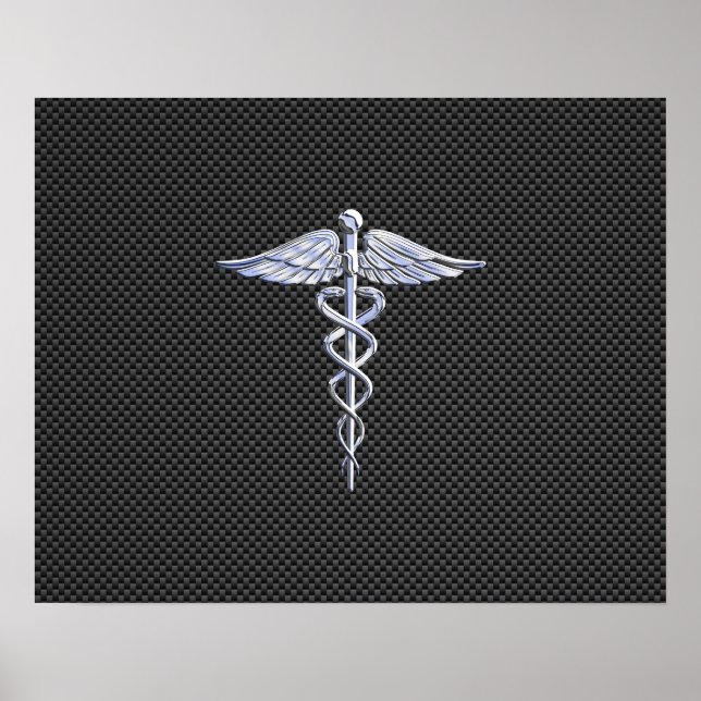 Krom som Caduceus Medical Symbol Carbon Fiber Poster (Framsidan)