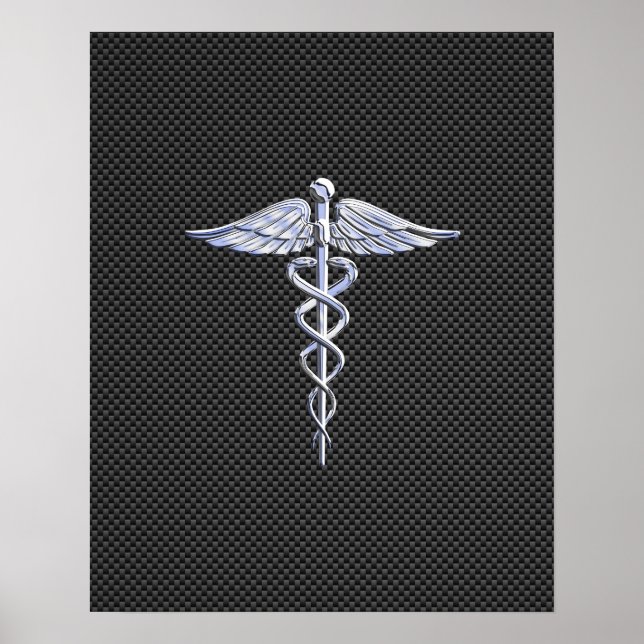 Krom som Caduceus Medical Symbol Carbon Fiber Poster (Framsidan)