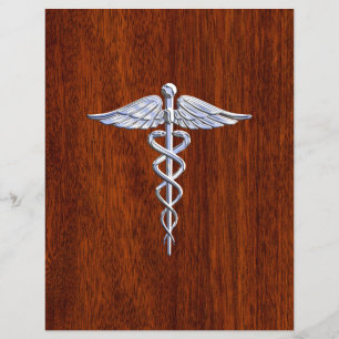Krom som Caduceus Medical Symbol Mahogany Stil Reklamblad