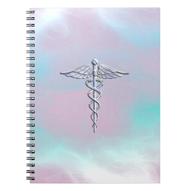 Krom som Caduceus Medical Symbol Mor Pearl Anteckningsbok (Framsidan)