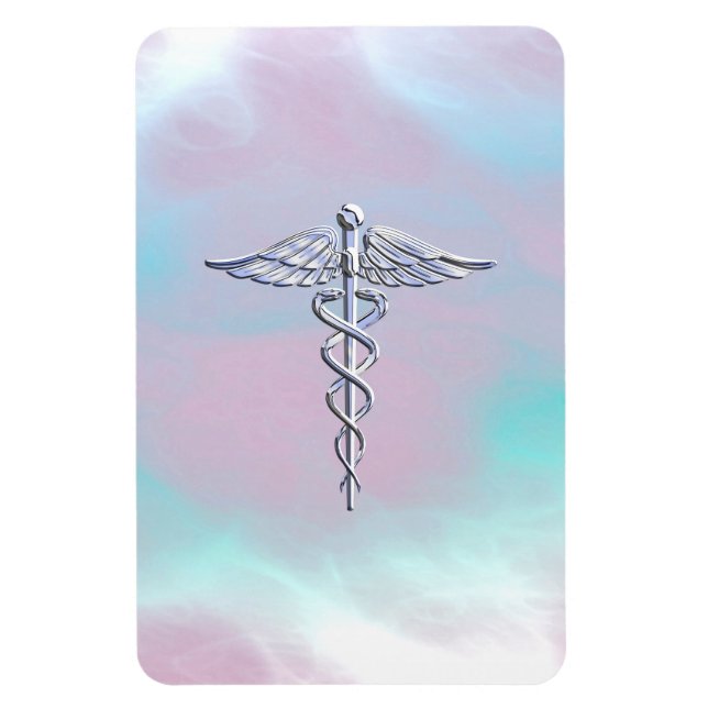 Krom som Caduceus Medical Symbol Mor Pearl Magnet (Vertikal)