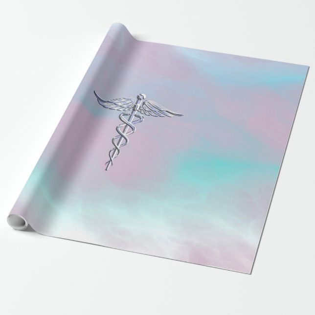 Krom som Caduceus Medical Symbol Mor Pearl Presentpapper (Utrullad)