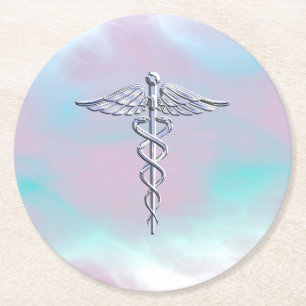 Krom som Caduceus Medical Symbol Mor Pearl Underlägg Papper Rund