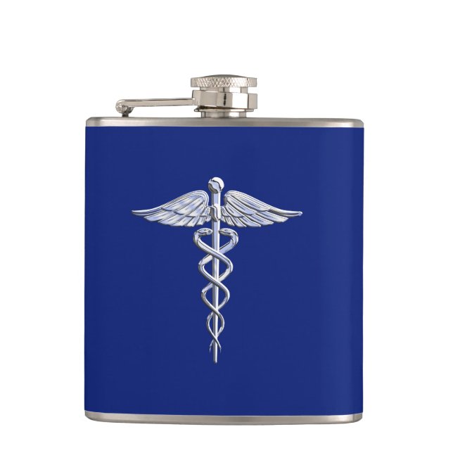 Krom som Caduceus Medical Symbol Navy Blue Deco Fickplunta (Framsidan)