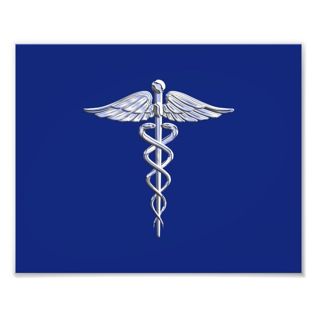 Krom som Caduceus Medical Symbol Navy Blue Deco Fototryck (Framsidan)