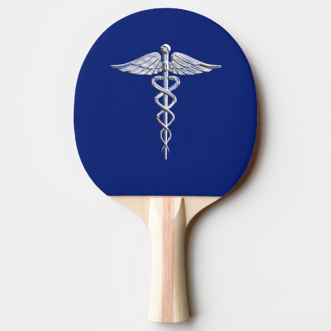 Krom som Caduceus Medical Symbol Navy Blue Deco Pingisracket (Baksidan)