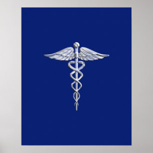 Krom som Caduceus Medical Symbol Navy Blue Deco Poster