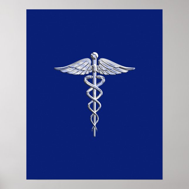 Krom som Caduceus Medical Symbol Navy Blue Deco Poster (Framsidan)