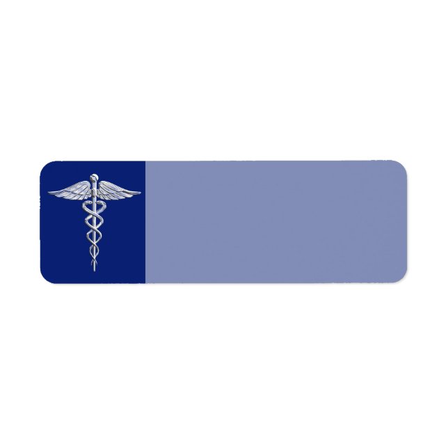 Krom som Caduceus Medical Symbol Navy Blue Deco Returadress Etikett (Framsidan)