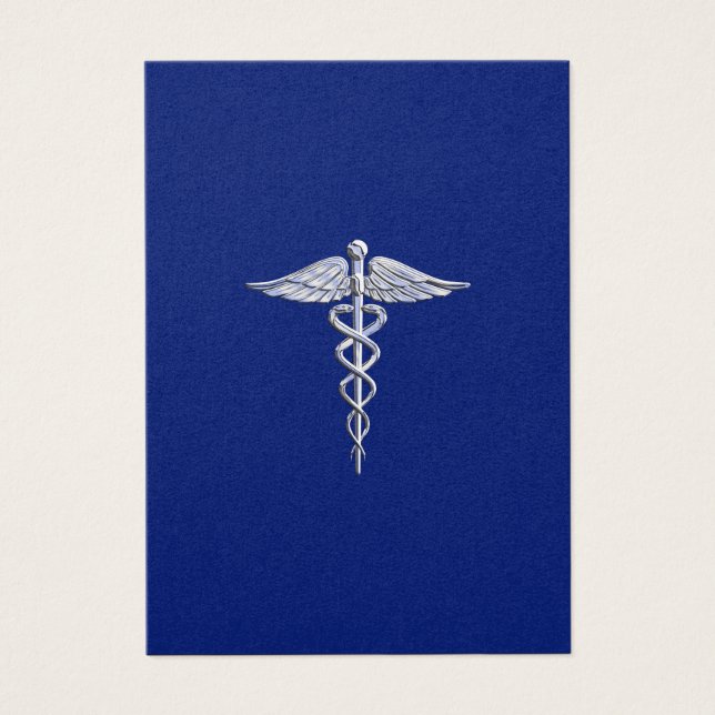 Krom som Caduceus Medical Symbol Navy Blue Deco Visitkort (Framsidan)