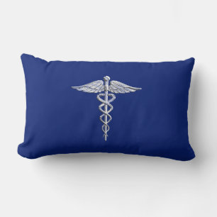 Krom som Caduceus Medical Symbol på Blue Decor Lumbarkudde
