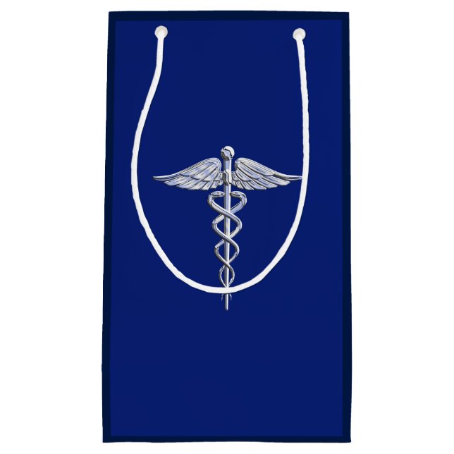 Krom som Caduceus Medicinsk symbol på marinblått (Framsidan)