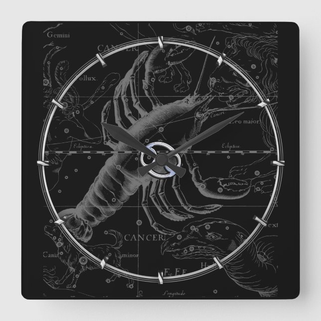 Krom som Cancer Zodiac Constellation Hevelius Fyrkantig Klocka (Framsida)