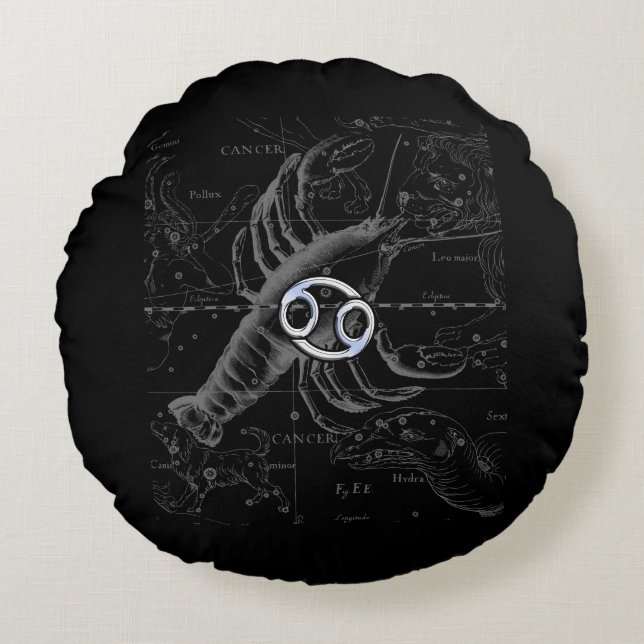 Krom som Cancer Zodiac-tecken på Hevelius Rund Kudde (Framsidan)