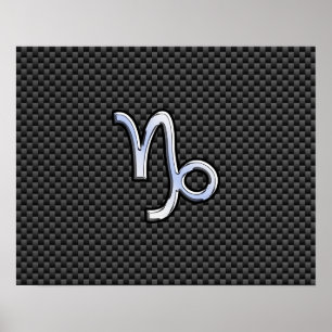Krom som Capricorn Zodiac Sign på kolfiber Poster