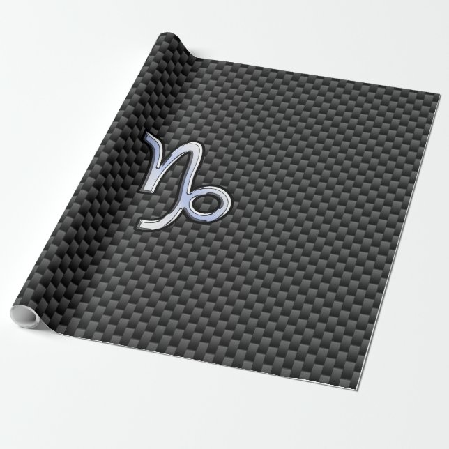 Krom som Capricorn Zodiac Sign på kolfiber Presentpapper (Utrullad)
