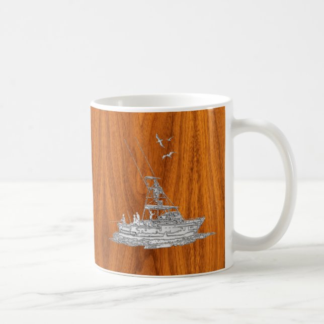 Krom som fiskebåt på teak Wood Decor Kaffemugg (Höger)