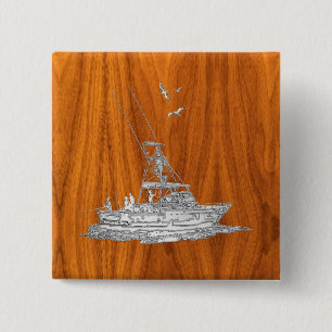 Krom som fiskebåt på teak Wood Decor Knapp