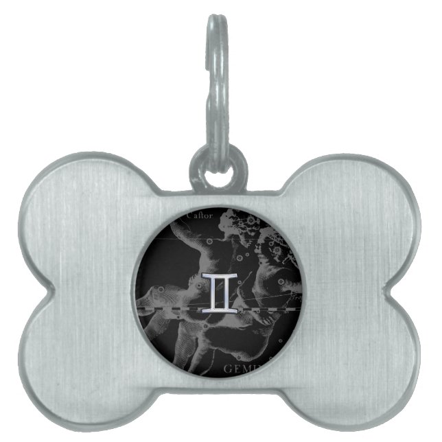 Krom som Gemini Zodiac Symbol på Hevelius Namnbricka Husdjur (Framsidan)
