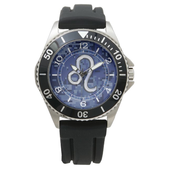 Krom som Leo-signon Navy Blue Camo Dial Armbandsur (Framsida)