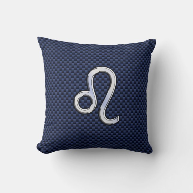 Krom som Leo Zodiac Sign Blue Carbon Fiber Kudde (Framsida)