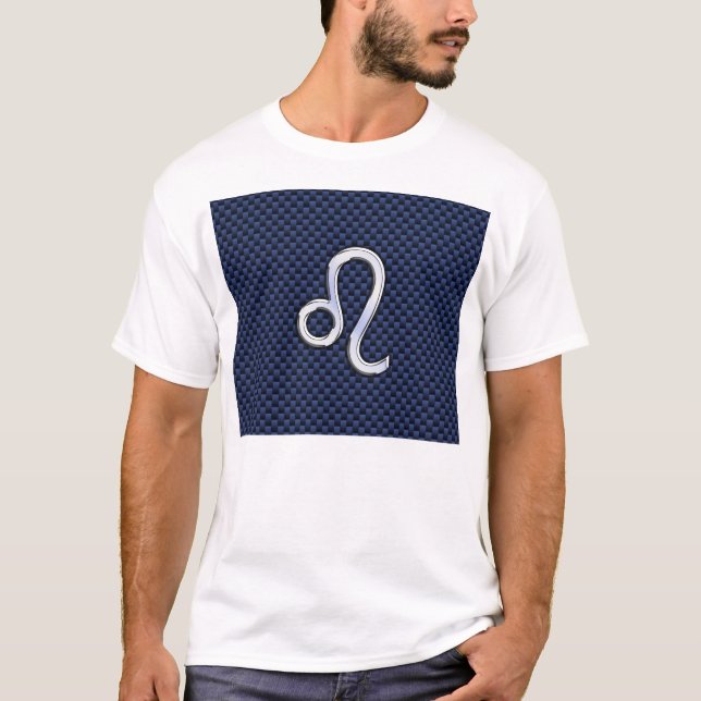 Krom som Leo Zodiac Sign Blue Carbon Fiber T Shirt (Framsida)