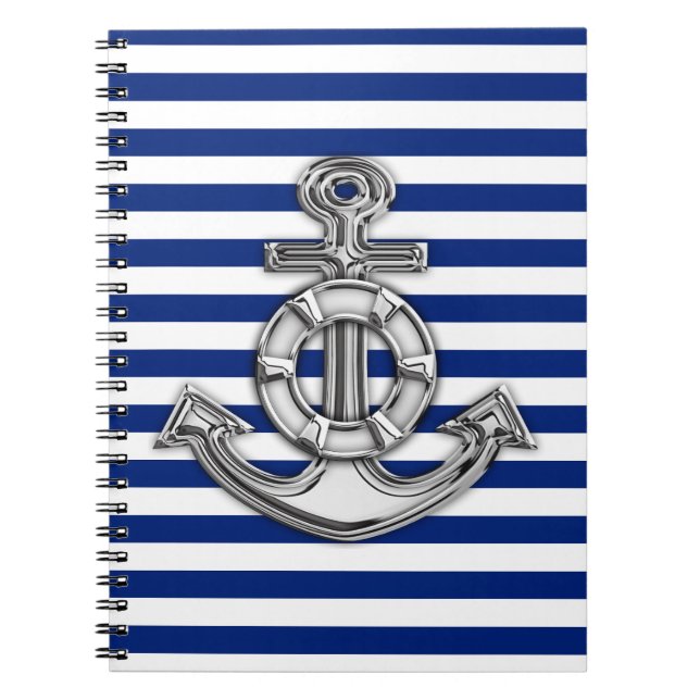 Krom som Lifesaver på Nautical Rand Anteckningsbok Med Spiral (Framsidan)