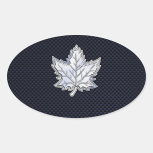 Krom som Maple Löv Carbon Fiber Print Ovalt Klistermärke