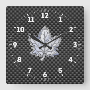 Krom som Maple Löv på kolfibersvart på en Fyrkantig Klocka