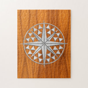 Krom som Nautical Compass Star på Teak Veneer Pussel